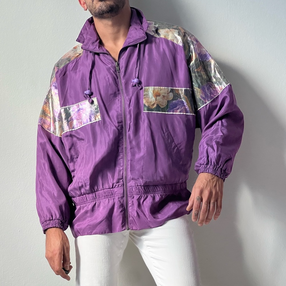 Purple Floral Iridescent Windbreaker